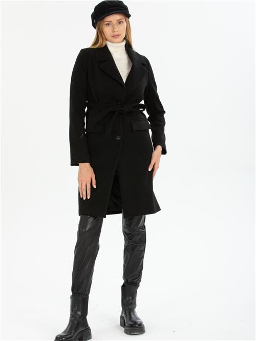 Women coat with belt wholesale Black color