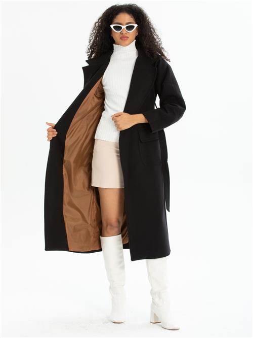 Women coat with belt wholesale Black color