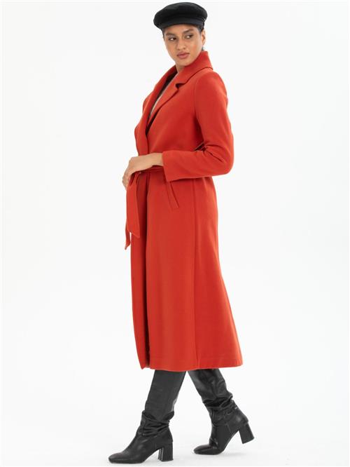 Women coat with belt wholesale Brick Red color