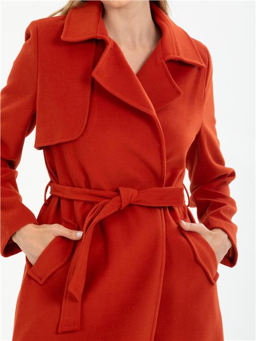 Women coat with belt wholesale Brick Red color