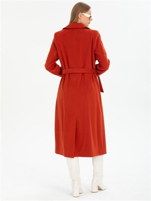 Women coat with belt wholesale Brick Red color