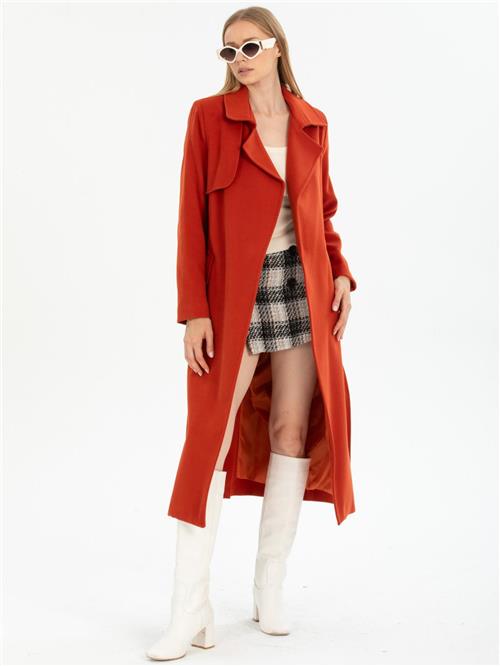 Women coat with belt wholesale Brick Red color