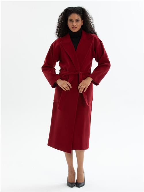 Women coat with belt wholesale Burgundy color