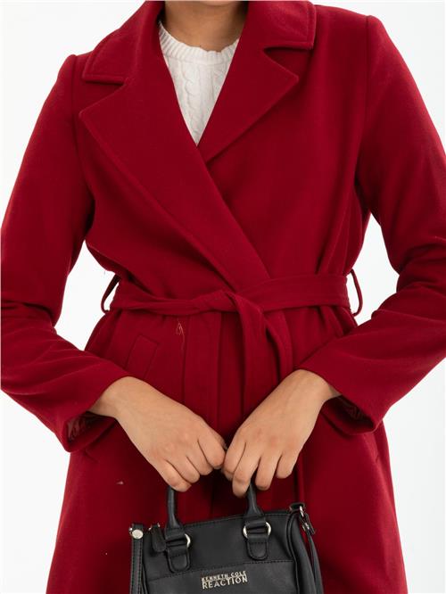 Women coat with belt wholesale Burgundy color