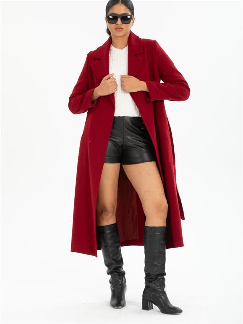 Women coat with belt wholesale Burgundy color