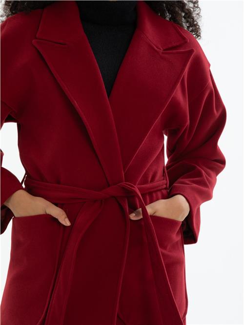 Women coat with belt wholesale Burgundy color