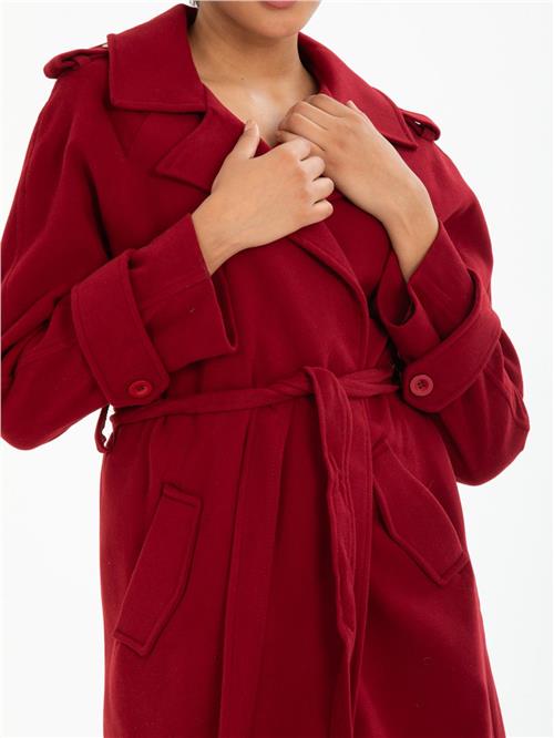 Women coat with belt wholesale Burgundy color