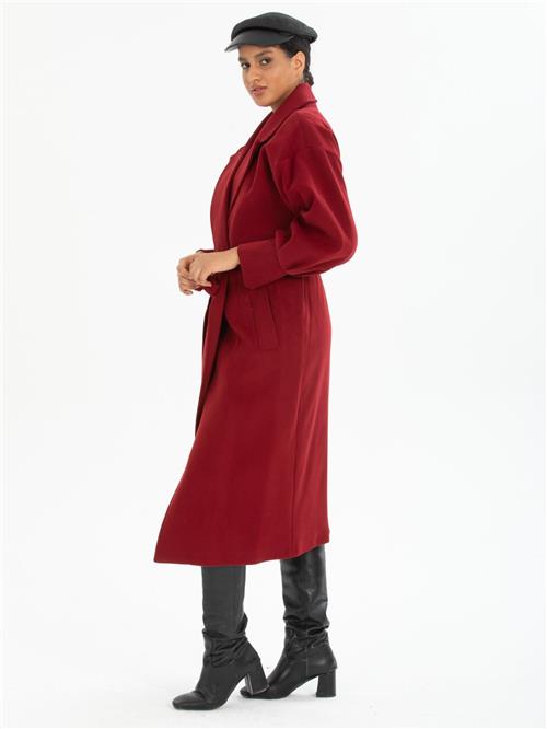Women coat with belt wholesale Burgundy color