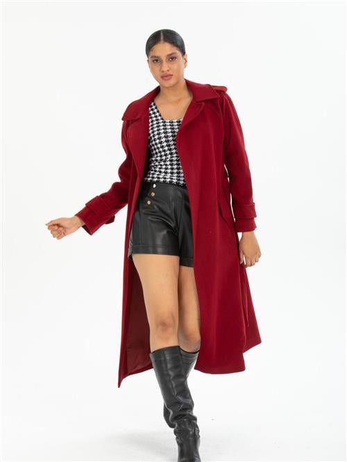 Women coat with belt wholesale Burgundy color