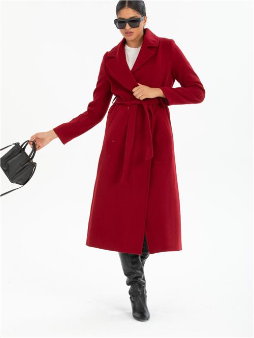 Women coat with belt wholesale Burgundy color