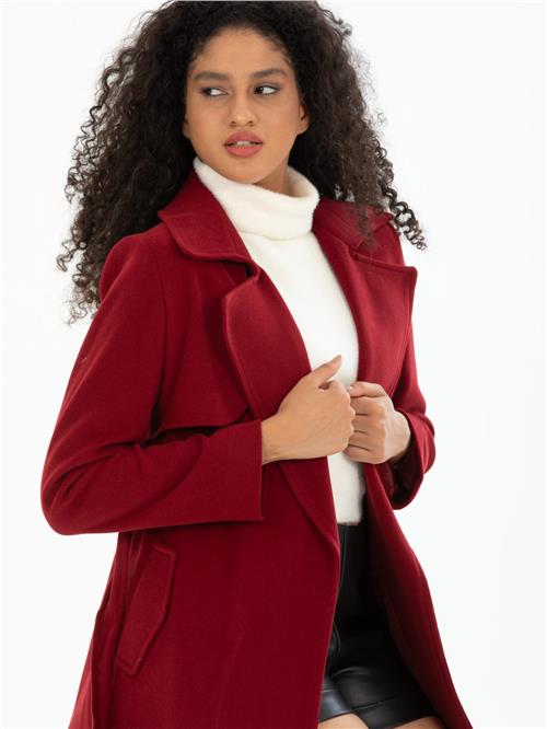Women coat with belt wholesale Burgundy color