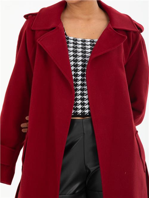 Women coat with belt wholesale Burgundy color