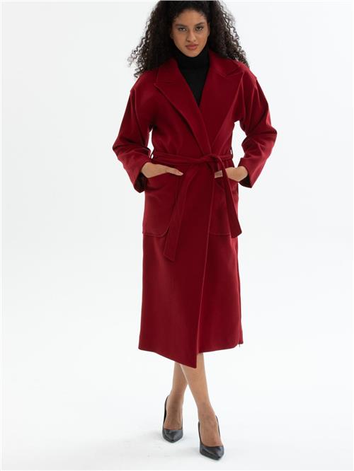 Women coat with belt wholesale Burgundy color