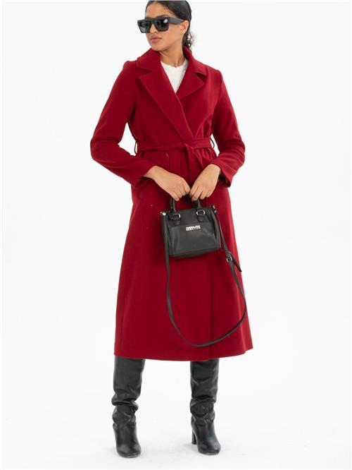 Women coat with belt wholesale Burgundy color