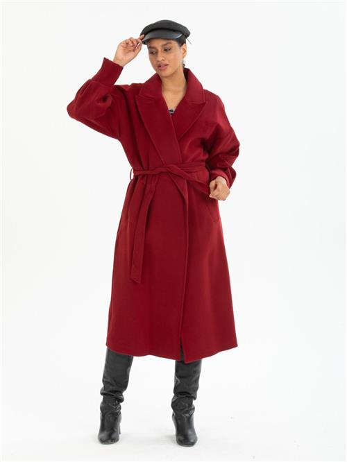 Women coat with belt wholesale Burgundy color