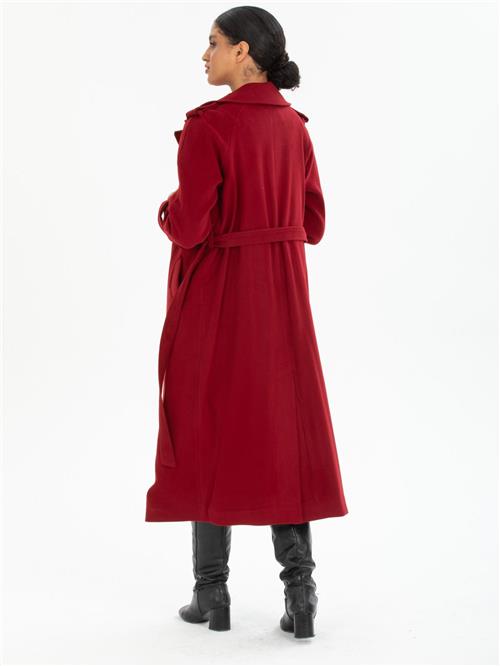 Women coat with belt wholesale Burgundy color