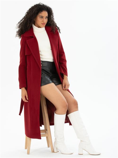 Women coat with belt wholesale Burgundy color