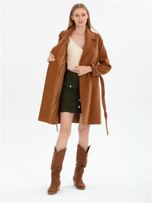Women coat with belt wholesale Camel color