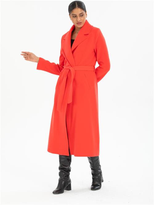 Women coat with belt wholesale Coral color