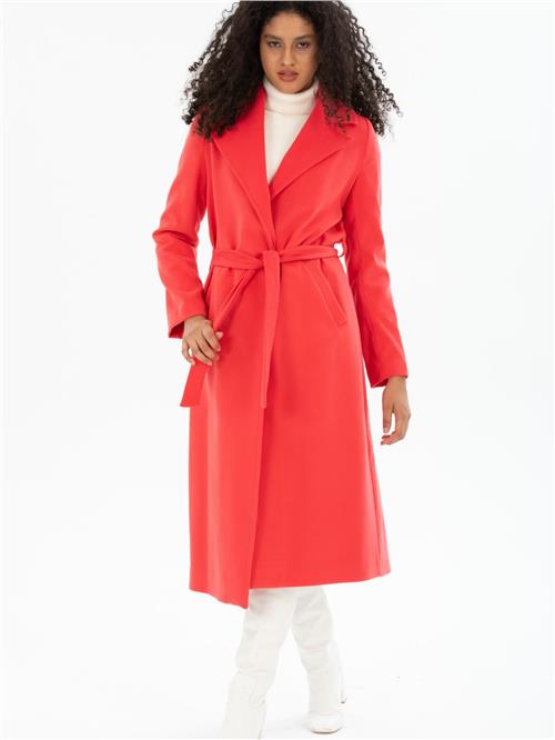 Women coat with belt wholesale Coral color