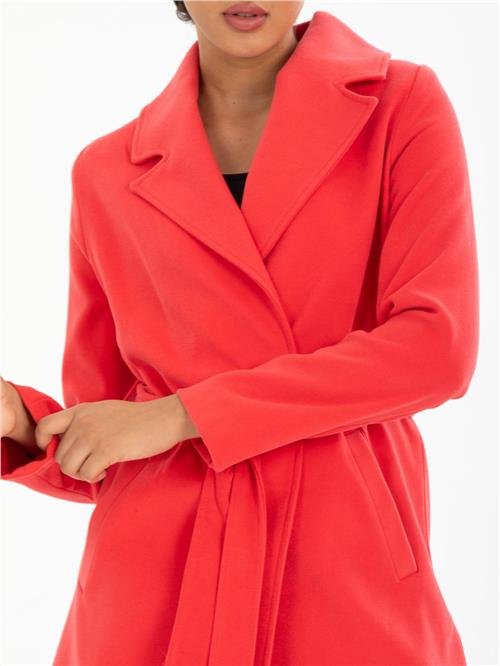 Women coat with belt wholesale Coral color