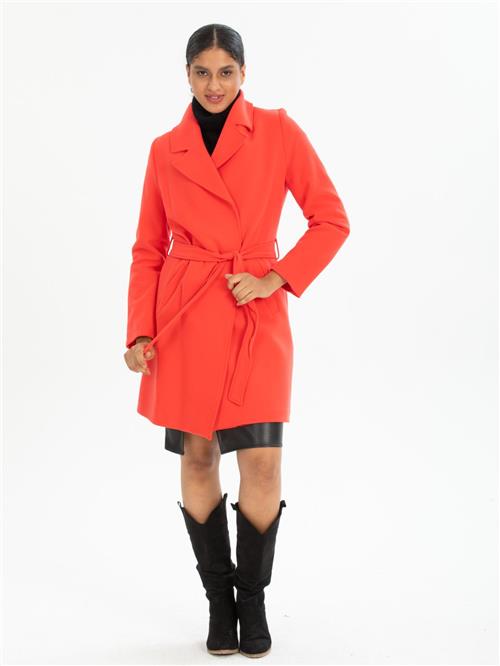 Women coat with belt wholesale Coral color