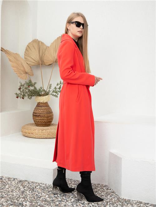 Women Coat With Belt Wholesale Coral Color