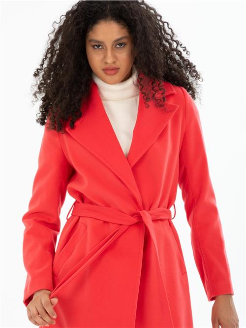 Women coat with belt wholesale Coral color