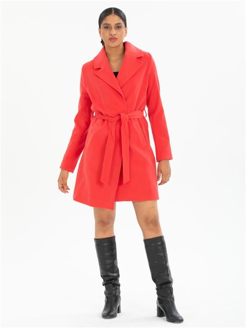 Women coat with belt wholesale Coral color