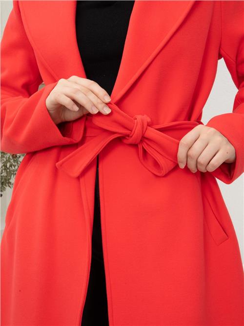 Women Coat With Belt Wholesale Coral Color
