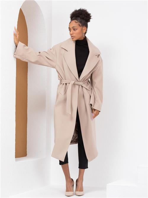 Women coat with belt wholesale Cream color
