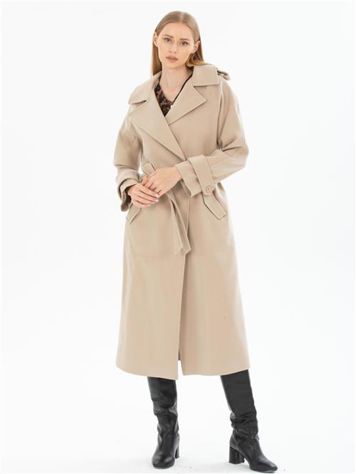 Women coat with belt wholesale Cream color