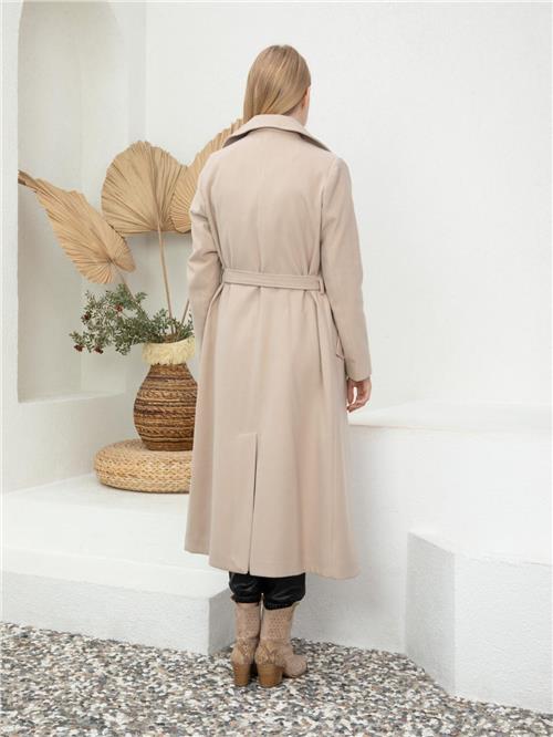 Women Coat With Belt Wholesale Cream Color