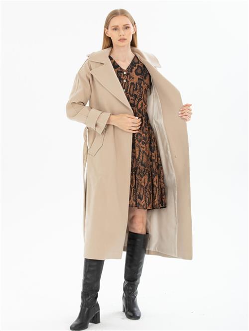 Women coat with belt wholesale Cream color