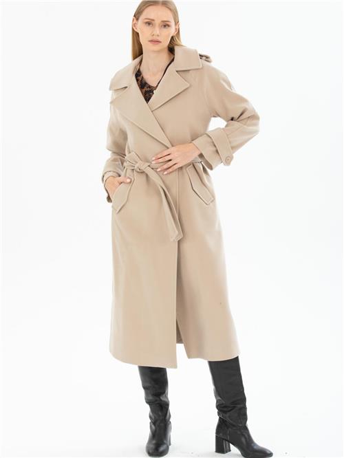 Women coat with belt wholesale Cream color