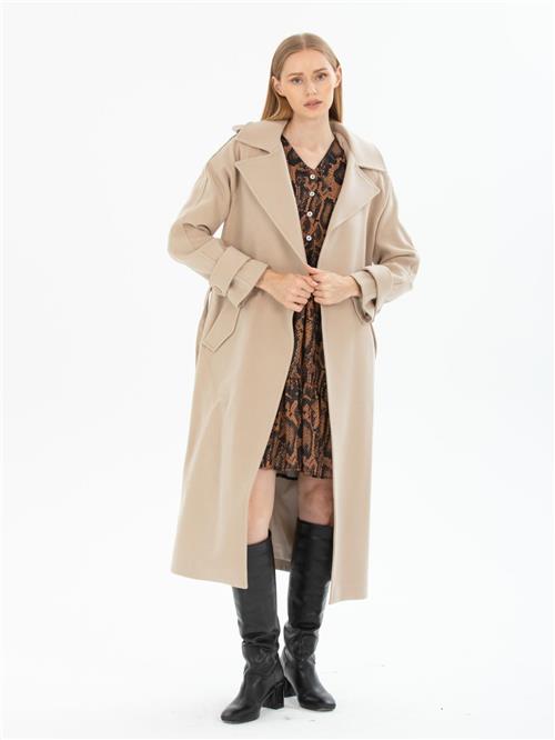 Women coat with belt wholesale Cream color