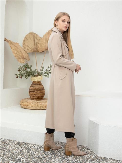 Women Coat With Belt Wholesale Cream Color