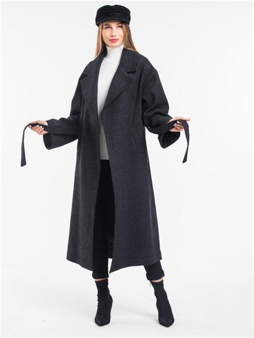Women coat with belt wholesale Dark Gray color