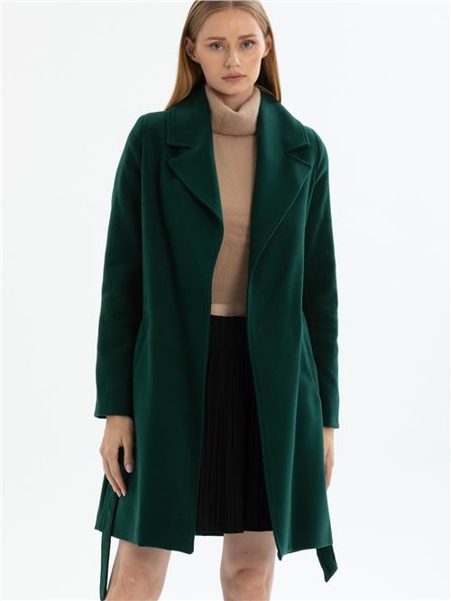 Women coat with belt wholesale Dark Green color
