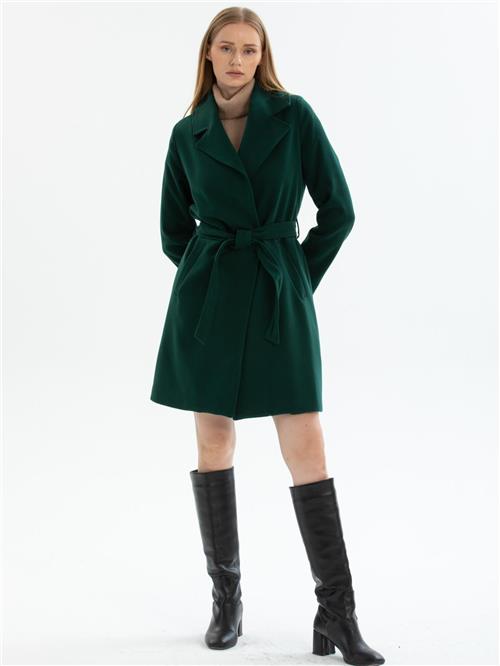 Women coat with belt wholesale Dark Green color