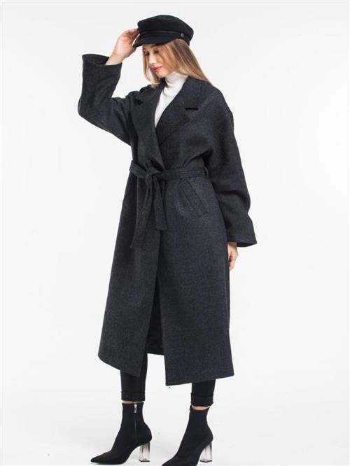 Women coat with belt wholesale Dark Gray color