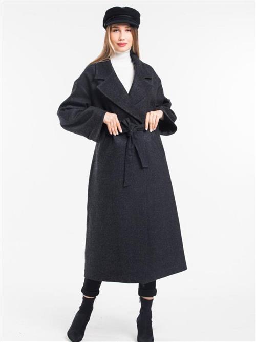 Women coat with belt wholesale Dark Gray color