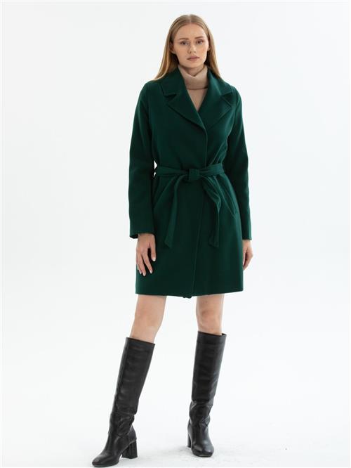 Women coat with belt wholesale Dark Green color