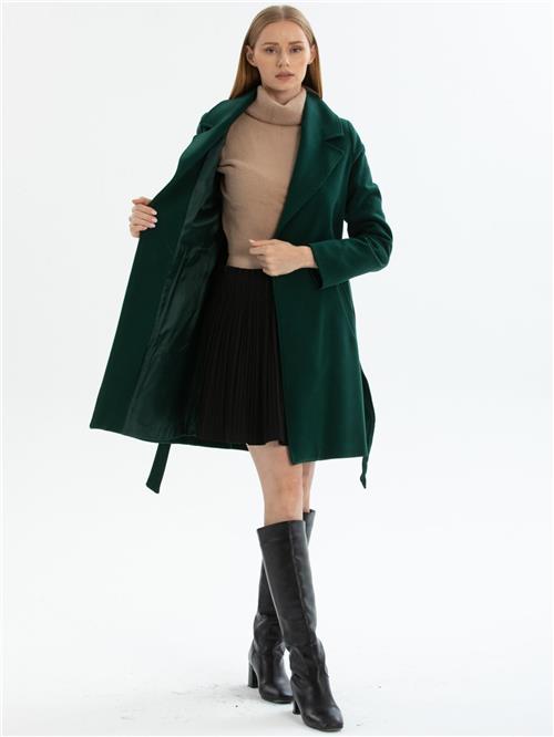 Women coat with belt wholesale Dark Green color