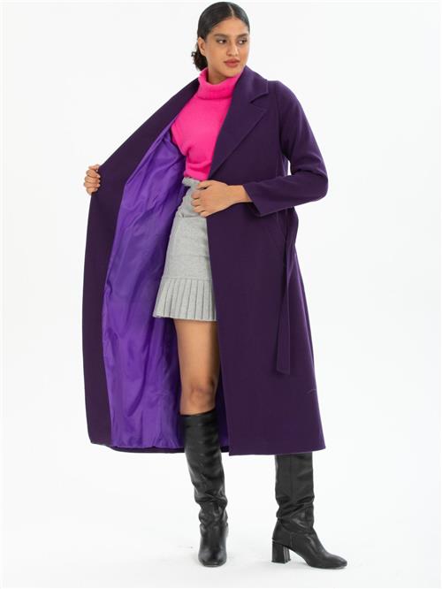 Women coat with belt wholesale Dark Purple color