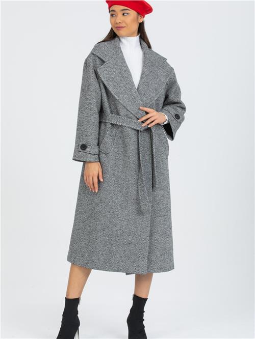 Women Coat With Belt Wholesale Gray Color