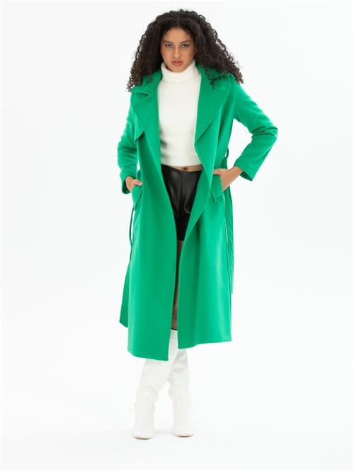Women coat with belt wholesale Green color
