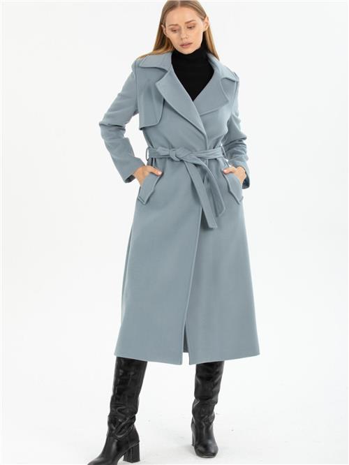 Women coat with belt wholesale Light Blue color