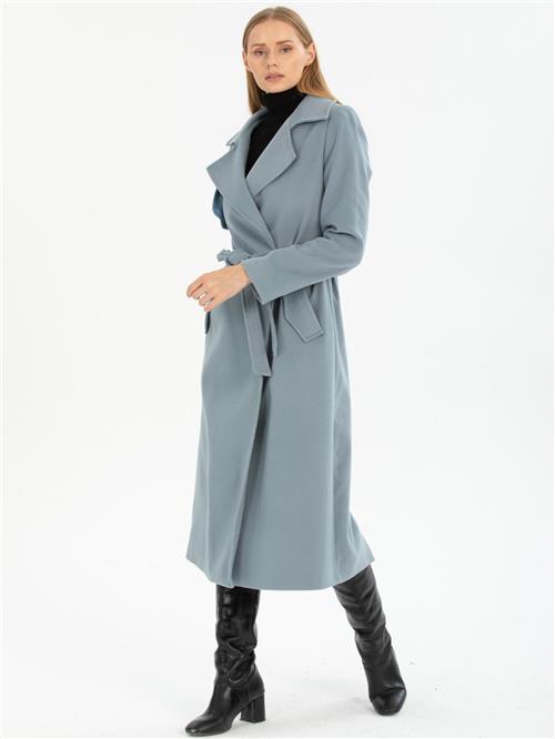 Women coat with belt wholesale Light Blue color