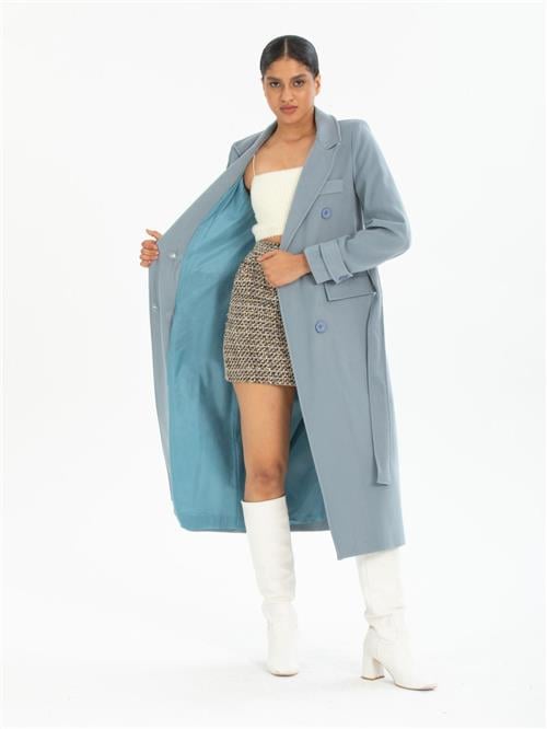 Women coat with belt wholesale Light Blue color